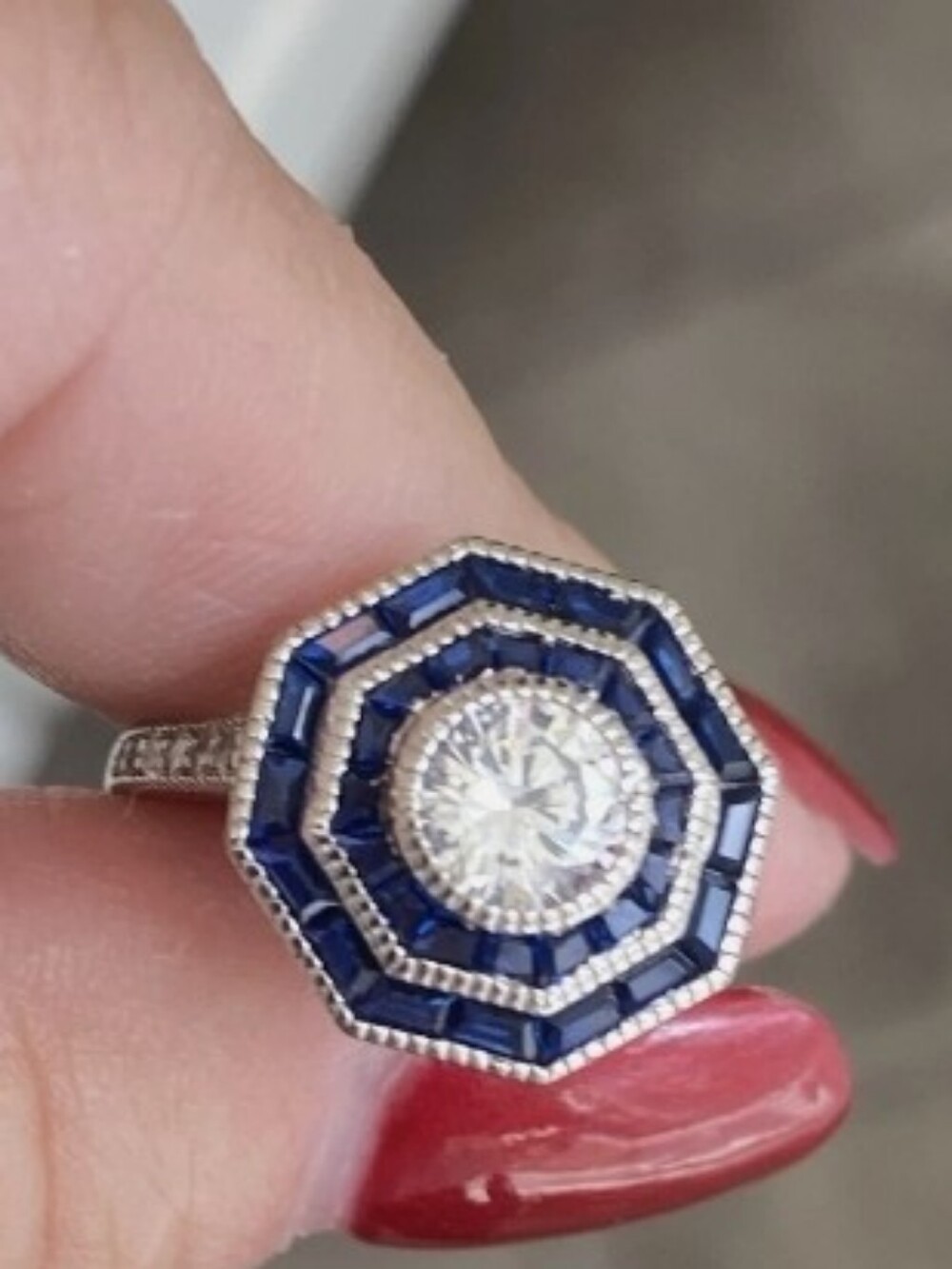 Halo Art Deco Milgrain CZ Ring in Sterling Silver